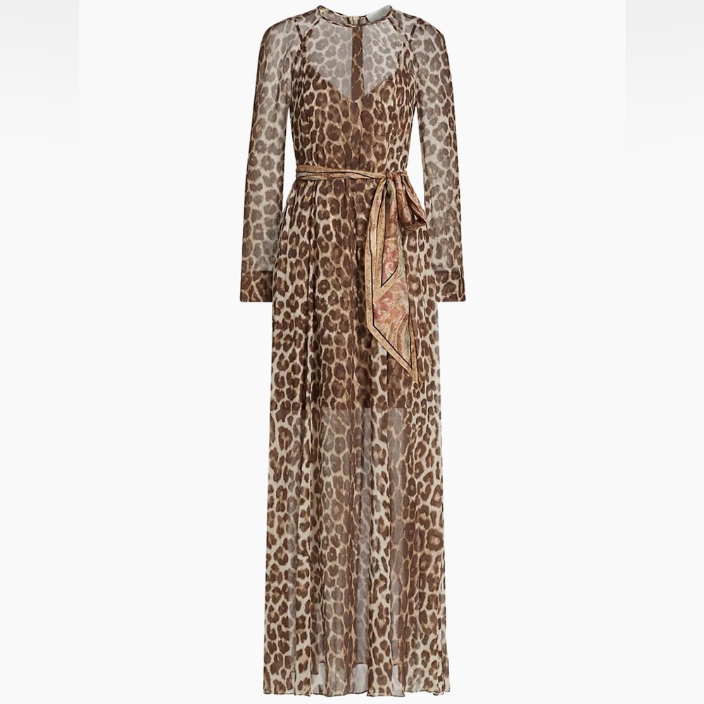 Zimmermann Leopard Print Long-Sleeve Maxi-Dress Size 1 Au/us 6 Missing Belt. - Picture 1 of 13
